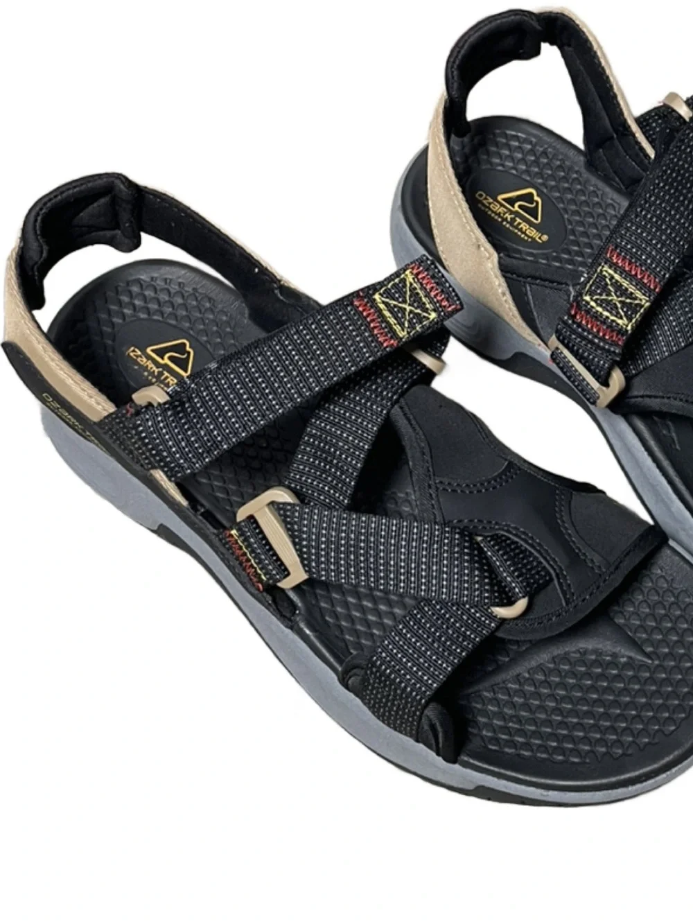 Ozark Trail Men’s Trek Cross Strap Black Outdoor Sandals w/Tan Accents (Size: 9)